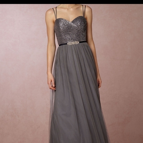 BHLDN Isadore Pewter Watters Bridesmaid Dress sz 10‎ holidays gray sequin maxi - Picture 5 of 16